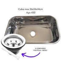 Cuba inox com acabamento polido/ brilhante para cozinha espaçosa 56x34x14cm - aço 430 com válvula e sifão inclusos de embutir
