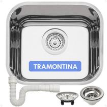 Cuba Inox De Cozinha Tramontina 40x34x17 Alto Brilho Válvula Grande Sifão Linha Luxo Prime Lavínia Aço 304 10 Anos de Garantia