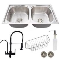 Cuba inox dupla escovada +torneira gourmet black para filtro Cuba inox dupla escovada +torneira gourmet black para filtro