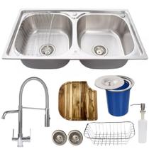 Cuba inox dupla escovada +torneira p/ filtro tábua e lixeira