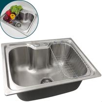 Cuba Inox Escovado 50x40 Para Pia Cozinha Gourmet Com Cesto Escorredor Cuba De Embutir ou Sobrepor Bancada Granito Marmore