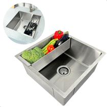 Cuba Inox Gourmet 40x40 cm Quadrada Com Cesto Escorredor Cuba De Embutir Sobrepor Bancada Pia Cozinha Aço Inox 304