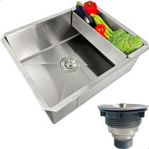 Cuba Inox Gourmet 50x40 cm Quadrada De Embutir Bancada Com Cesto Escorredor E Valvula Higiênica 4 1/2 Com Cesto Removível Pia Cozinha