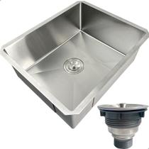Cuba Inox Gourmet 50x40 cm Quadrada De Embutir Bancada E Valvula Higiênica 4 1/2” Com Cesto Removível Aço Inox Pia Cozinha