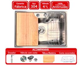 Cuba inox para cozinha gourmet 62x43x22 (AÇO 304) com kit - BR CUBAS