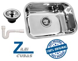 Cuba inox para cozinha n1 46x30x17 com válvula e sifão - alto brilho Zilei Cubas