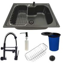 Cuba inox preta 60x42cm +torneira de parede preta e lixeira Cuba inox preta 60x42cm +torneira de parede preta e lixeira
