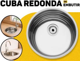 Cuba Inox Redonda 35x14 De Embutir Tramontina Acabamento Natural E Design Compacto Para Lavabos Ou Cozinhas