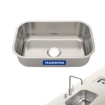 Cuba Inox Retangular 40x34cm com Válvula e Sifão Instalação Embutir