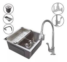 Cuba Inox Square Esc 44x44 + Torneira Gourmet Flexivel C70 - Bancada