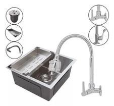 Cuba Inox Square Esc 44x44 + Torneira Gourmet Flexivel C70 - Parede