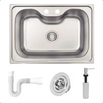 Cuba Morgana 60 FX Tramontina Inox Acetinado 69x49cm, Dosador de Sabão, Sifão e Válvula Cuba Morgana 60 FX Tramontina Inox Acetinado 69x49cm, Dosador de Sabão, Sifão e Válvula