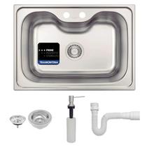 Cuba Morgana Tramontina Sobrepor Undermount Aço Inox Acetinado 69x49 com Dosador de Sabão Tramontina Cuba Morgana Tramontina Sobrepor Undermount Aço Inox Acetinado 69x49 com Dosador de Sabão Tramontina