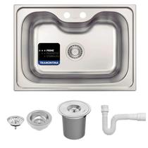 Cuba Morgana Tramontina Sobrepor Undermount Aço Inox Acetinado 69x49 com Lixeira Tramontina Clean Round 5L