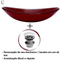 Cuba oval de vidro temperado 47cm + válvula inteligente click inox p/ banheiros e lavabos - acabamento brilhante