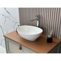Cuba Oval Lavatório Ahoa De Banheiro Lavabo Com Ralo/Valvula de Click- Cor Branca
