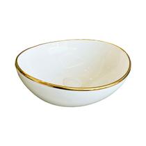 Cuba para Banheiro Cerâmica Branca e Dourada Oval 41cm Reno RC 8006