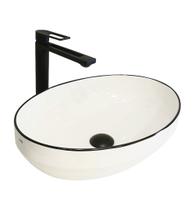 Cuba para Banheiro Cerâmica Branca e Preta Oval 50cm Reno RC 180