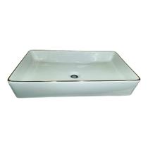 Cuba Para Banheiro Sobrepor Cerâmica Branca Detalhe Dourado MG198 Cuba Para Banheiro Sobrepor Cerâmica Branca Detalhe Dourado MG198