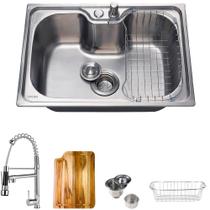Cuba para cozinha gourmet pia aço inox 304 com acessórios tábua de corte Borari e Torneira gourmet Munim Pingoo.casa