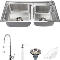 Cuba para cozinha gourmet pia aço inox acessórios e Torneira monocomando Envira PIngoo.casa