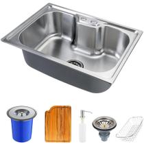 Cuba para cozinha gourmet pia aço inox acessórios tábua de corte e lixeira Nawa 50 cm pingoo.casa