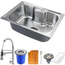 Cuba para cozinha gourmet pia aço inox com acessórios tábua de corte e lixeira Nawa 50 cm e Torneira gourmet Munim pingoo.casa