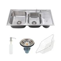 Cuba Para Cozinha Gourmet Pia Dupla Aço Inox 304 Caiapós 92x45 cm Pingoo.casa - Prata