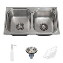 Cuba para cozinha gourmet pia dupla aço inox com acessórios Ticunas Pingoo.casa