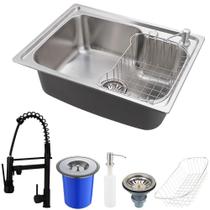 Cuba para cozinha pia com acessórios e lixeira Matis e Torneira monocomando gourmet Munim Preto Pingoo.casa