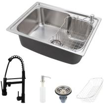 Cuba para cozinha pia com acessórios Matis e Torneira monocomando gourmet Munim Preto Pingoo.casa