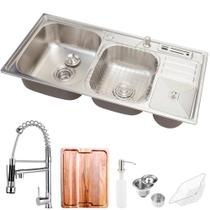 Cuba para cozinha pia dupla aço inox acessórios lixeira tábua Torneira Gourmet Munim PIngoo.casa