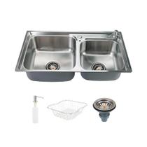 Cuba para cozinha pia dupla Aço inox gourmet Potiguara com acessorios Pingoo.casa