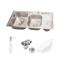 Cuba para cozinha pia dupla em aço inox com acessórios e lixeira Nukini PIngoo.casa