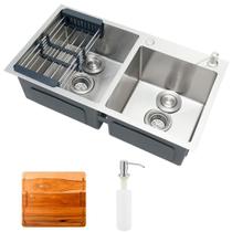 Cuba para cozinha pia dupla em aço inox com acessórios e tábua de corte Awá PIngoo.casa - Prata Cuba para cozinha pia dupla em aço inox com acessórios e tábua de corte Awá PIngoo.casa - Prata