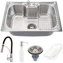 Cuba para cozinha Pia Inox com acessórios Carajás + Torneira Gourmet Preta Flexível - Pingoo.casa