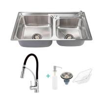 Cuba para cozinha Pia inox com acessórios Potiguara + Torneira Gourmet preta Flexível Cuba para cozinha Pia inox com acessórios Potiguara + Torneira Gourmet preta Flexível