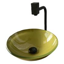 Cuba para pia de banheiro grande cuba de apoio Redonda 35 Cm De Vidro Temperado 10Mm Dourada 2034 cuba sobrepor