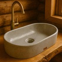 Cuba Pequena Cinza Banheiro Oval Apoio Lavabo Concreto Sobrepor Brilhante Pia