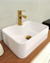 Cuba pia banheiro lavabo oslo marmorite branca retangular 42x31cm apoio ou sobrepor design premium