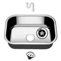 Cuba Pia Basic 1 Cozinha Inox 304 American Steel 47x30x14 + Sifão e Válvula