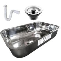 Cuba Pia Cozinha Aço Inox 430 JP N2 Rasa 56x34x11 + Válvula + Sifão
