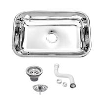 Cuba Pia Cozinha Aço Inox Nº2 Polido 56X34X14+Sifão+Válvula - Topgran