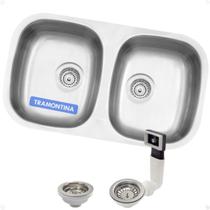 Cuba Pia Cozinha com Bacia Dupla 77X45 Inox Tramontina Isis Aço Escovado com Válvula de Escape Cuba Pia Cozinha com Bacia Dupla 77X45 Inox Tramontina Isis Aço Escovado com Válvula de Escape