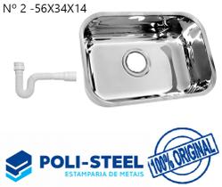 Cuba Pia Cozinha nº2 56x34x14 INOX POLIDA + SIFÃO - Poli-Steel