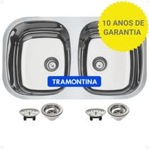 Cuba Pia Cozinha Tramontina Dupla 77X45 Inox Alto Brilho Embutir Aço 304 10 Anos De Garantia