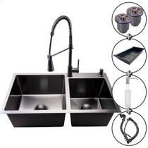 Cuba Pia Dupla Cozinha Gourmet Preta Inox Torneira Monocomando 1 Saída Preta Cuba Pia Dupla Cozinha Gourmet Preta Inox Torneira Monocomando 1 Saída Preta