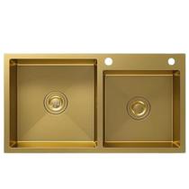 Cuba Pia Dupla Cozinha Inox Dourado Quadrada Brilhante Gourmet 75x40cm - AIKO