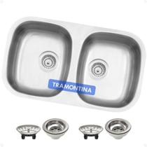 Cuba Pia Dupla de Cozinha 77X45 Tramontina Prime Luxo Isis Inox Escovado