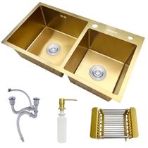 Cuba Pia Gourmet Dupla Dourada Cozinha Aço Inox C/ Acessório Cuba Pia Gourmet Dupla Dourada Cozinha Aço Inox C/ Acessório